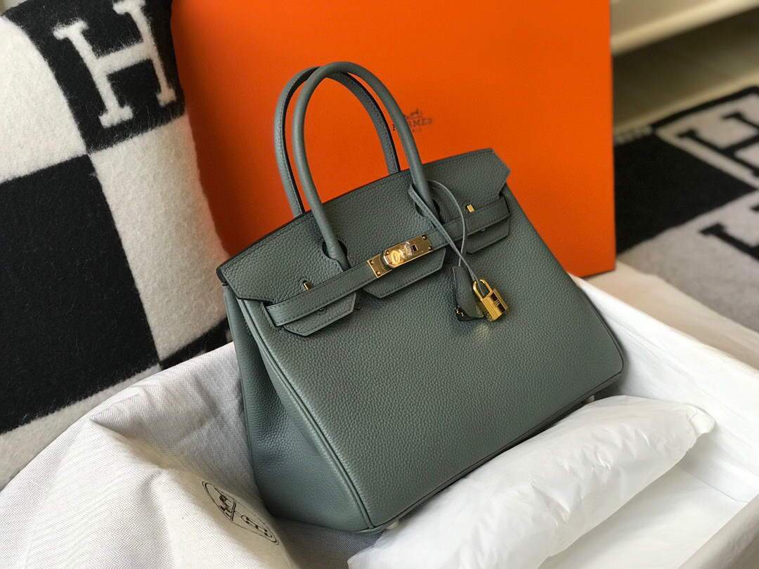 Hermes Birkin Designer Tote Bag Togo Leather 28346 Almond Green - luxibagsmall