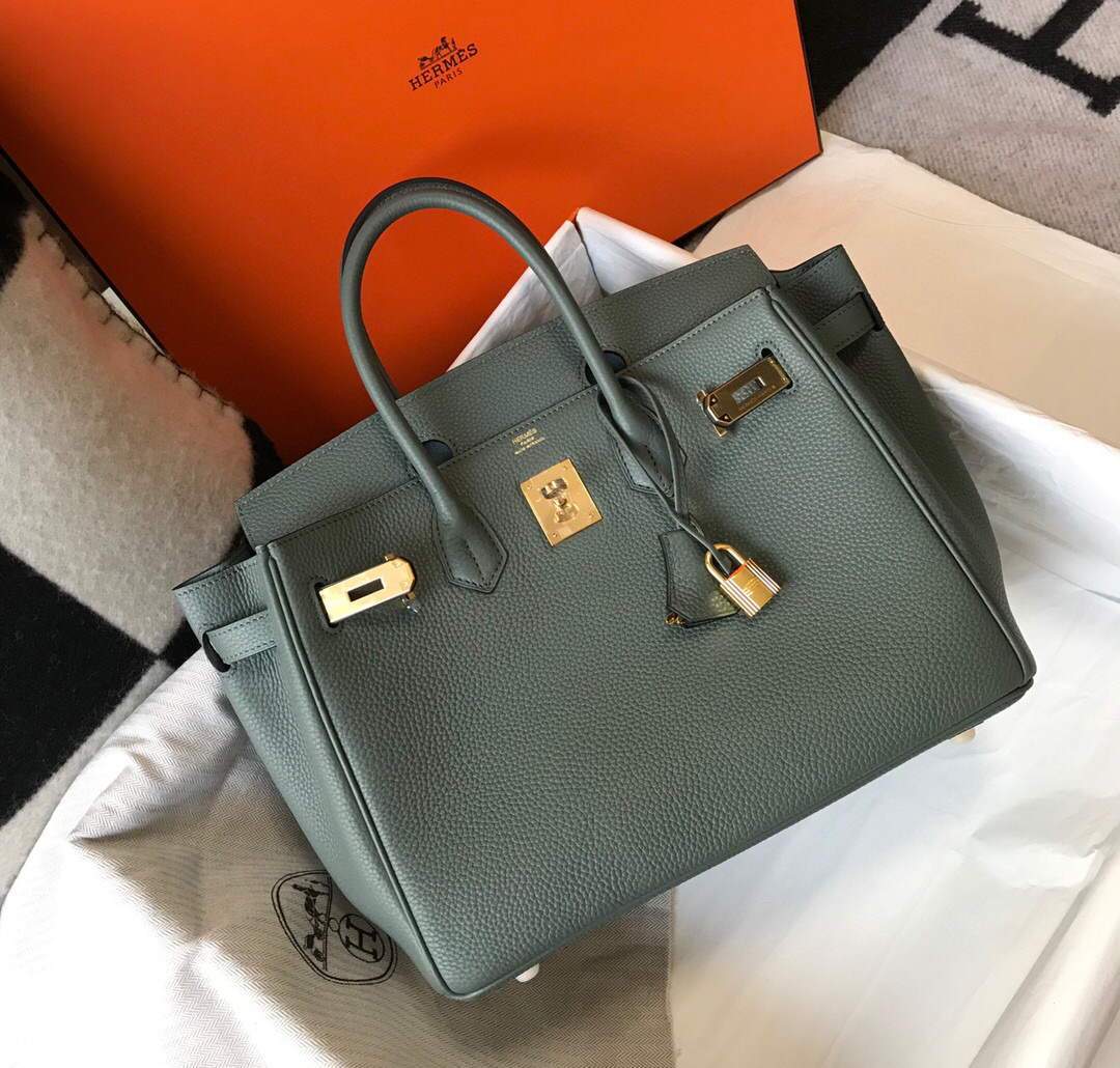 Hermes Birkin Designer Tote Bag Togo Leather 28346 Almond Green - luxibagsmall