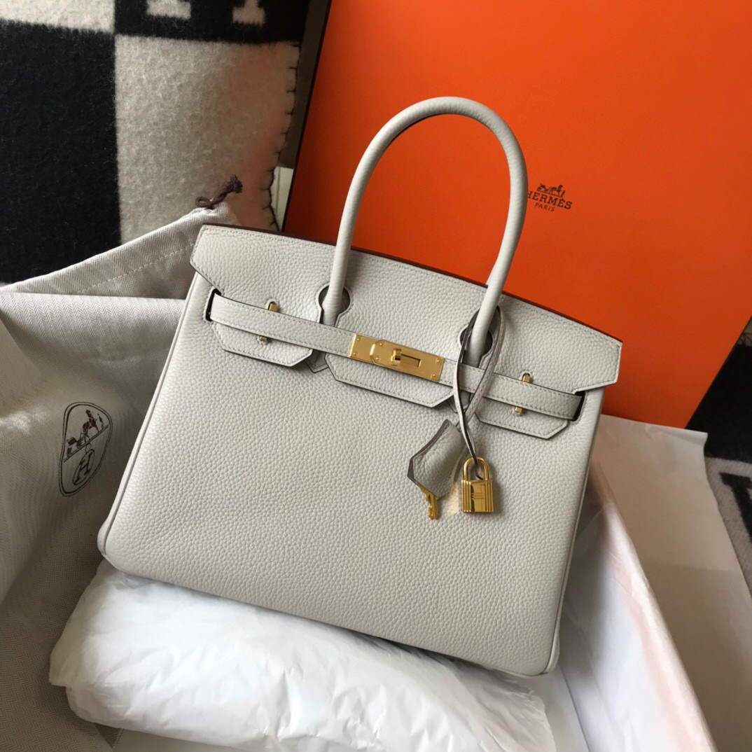 Hermes Birkin Designer Tote Bag Togo Leather 28348 White - luxibagsmall