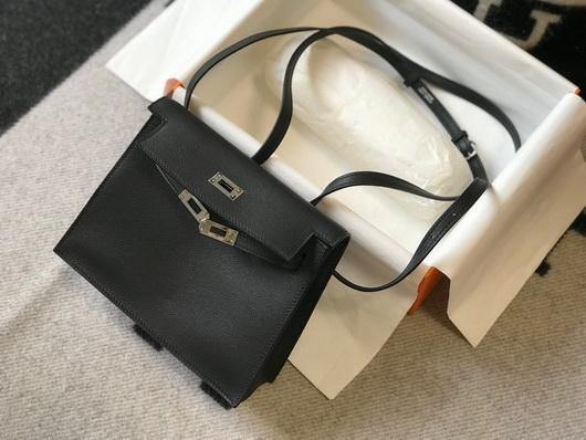 Hermes Kelly 22cm of Danse Leather Bag 20350 Black - luxibagsmall