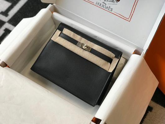 Hermes Kelly 22cm of Danse Leather Bag 20350 Black - luxibagsmall