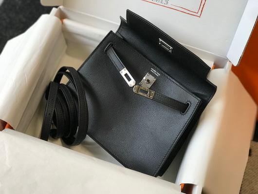 Hermes Kelly 22cm of Danse Leather Bag 20350 Black - luxibagsmall