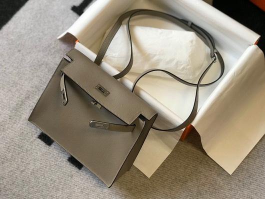 Hermes Kelly Danse 22cm Leather Bag 20356 Gray - luxibagsmall