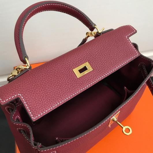 Hermes Kelly Danse 20314 Designer Tote Shoulder Strap Bag Wine Red - luxibagsmall