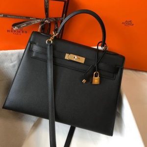 Hermes Sellier Kelly 28cm of Epsom Leather Bag 20330 Black - luxibagsmall