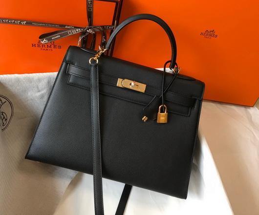 Hermes Sellier Kelly 28cm of Epsom Leather Bag 20330 Black - luxibagsmall