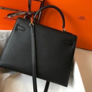 Hermes Sellier Kelly 28cm of Epsom Leather Bag 20330 Black - luxibagsmall