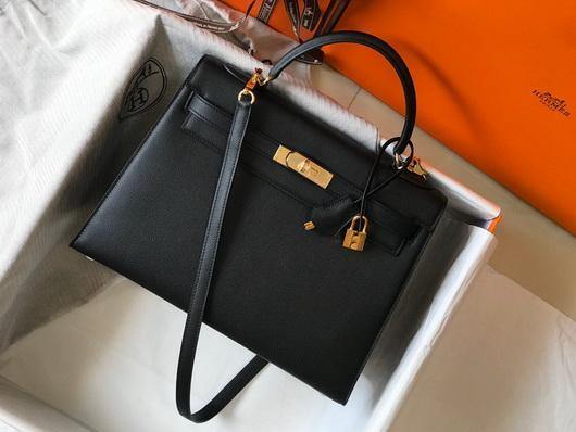 Hermes Sellier Kelly 28cm of Epsom Leather Bag 20330 Black - luxibagsmall