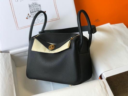 Hermes Lindy 26cm Designer Tote Shoulder Bags Black - luxibagsmall