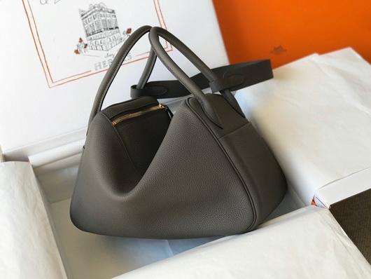 Hermes Lindy 26cm Designer Tote Shoulder Bags Gray Gold - luxibagsmall