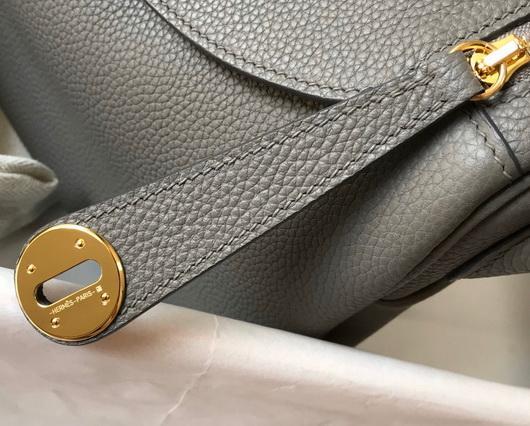 Hermes Lindy 26cm Designer Tote Shoulder Bags Gray Gold - luxibagsmall