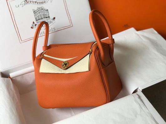 Hermes Lindy 26cm Designer Tote Shoulder Bags Orange Gold - luxibagsmall