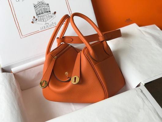 Hermes Lindy 26cm Designer Tote Shoulder Bags Orange Gold - luxibagsmall