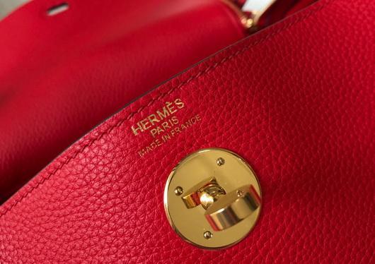 Hermes Lindy 26cm Designer Tote Shoulder Bags Red Gold - luxibagsmall