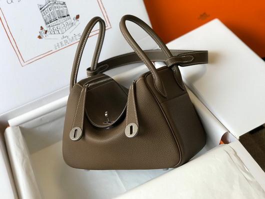 Hermes Lindy 26cm Designer Tote Shoulder Bags Gray Silver - luxibagsmall