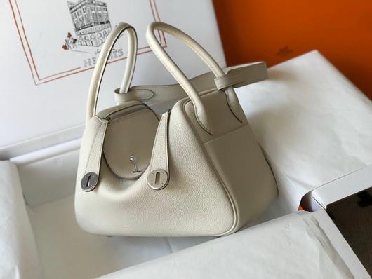 Hermes Lindy 26cm Designer Tote Shoulder Bags Wihte Silver - luxibagsmall