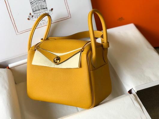 Hermes Lindy 26cm Designer Tote Shoulder Bags Yellow Gold - luxibagsmall