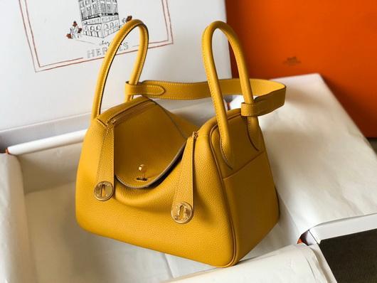 Hermes Lindy 26cm Designer Tote Shoulder Bags Yellow Gold - luxibagsmall