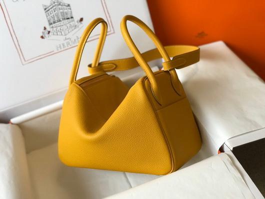 Hermes Lindy 26cm Designer Tote Shoulder Bags Yellow Gold - luxibagsmall