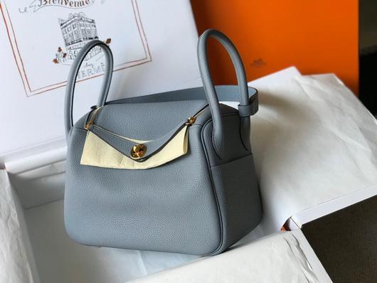 Hermes Lindy 26cm Designer Tote Shoulder Bags Blue Gold - luxibagsmall