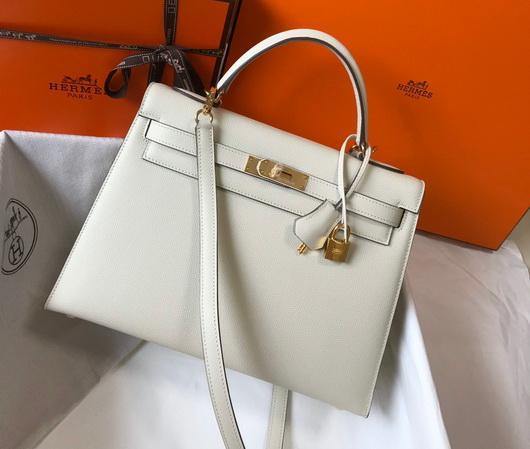 Hermes Sellier Kelly 28cm of Epsom Leather Bag 20333 White - luxibagsmall