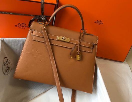 Hermes Sellier Kelly 28cm of Epsom Leather Bag 20335 Tan - luxibagsmall