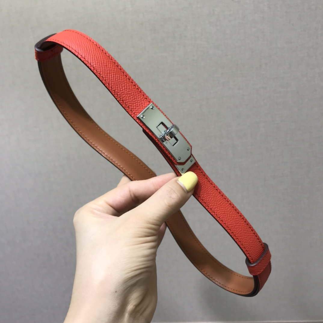 Hermes Women's Kelly Leather Belt 20MM 19019 Orange Red - luxibagsmall