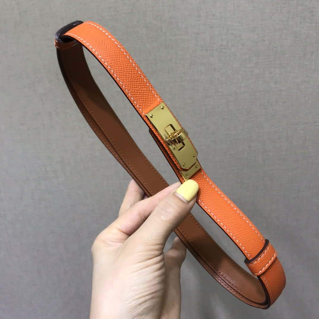 Hermes Women's Kelly Leather Belt 20MM 19019 Orange - luxibagsmall