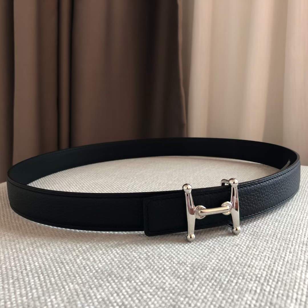 Hermes Women's Leather H Buckle Belt 24MM 19026 Black - luxibagsmall