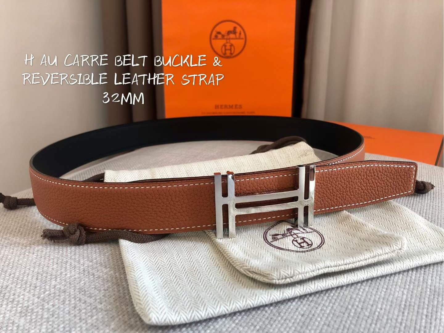 Hermes Women's Leather H Buckle Belt 32MM 19053 Tan - luxibagsmall