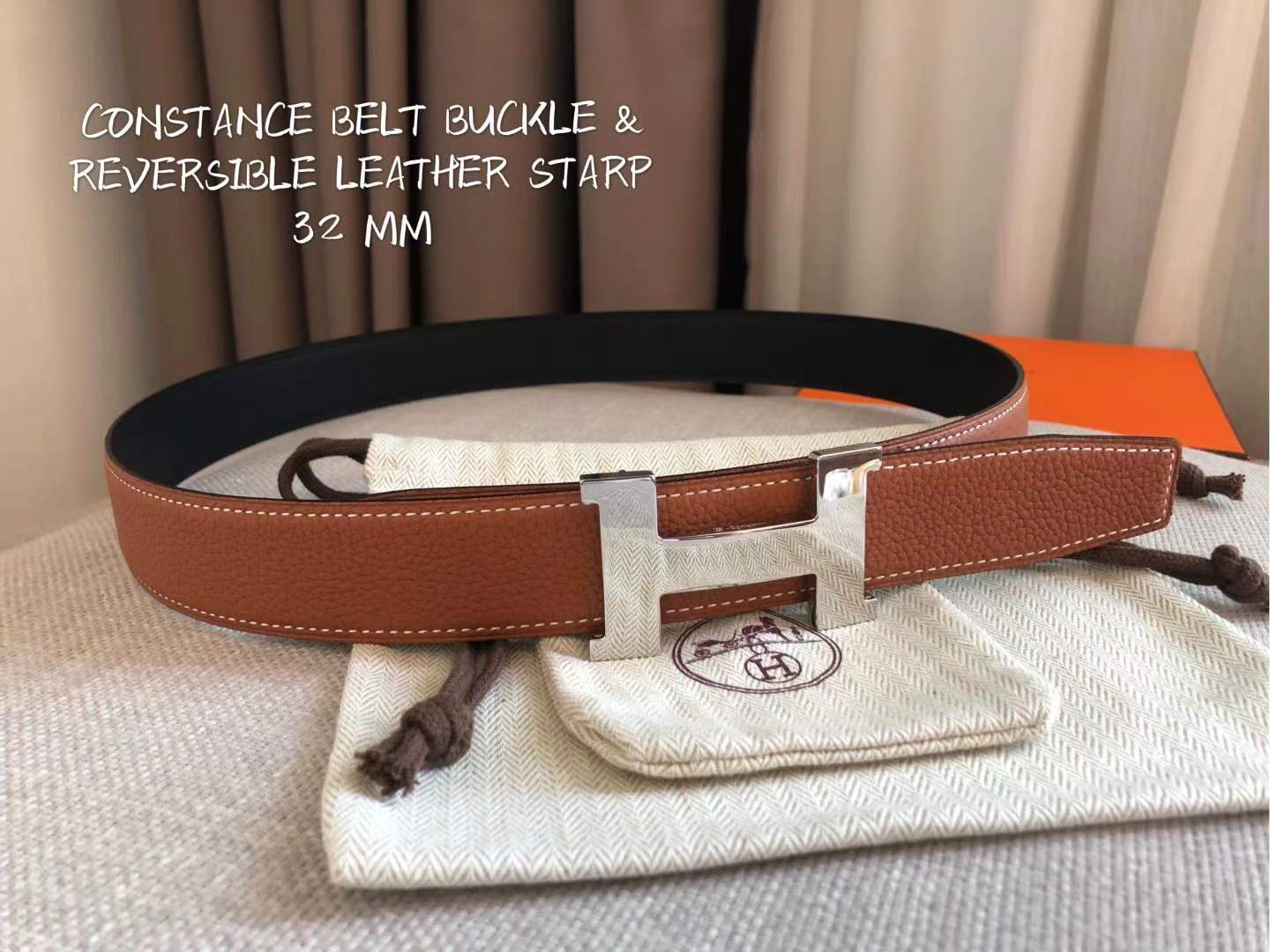 Hermes Women's Leather H Buckle Belt 32MM 19058 Tan - luxibagsmall