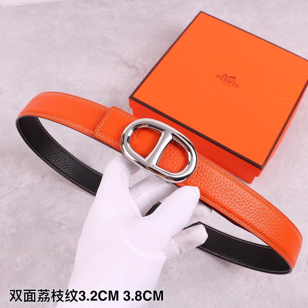 Hermes Women's Leather Belt 32MM 19037 Orange - luxibagsmall