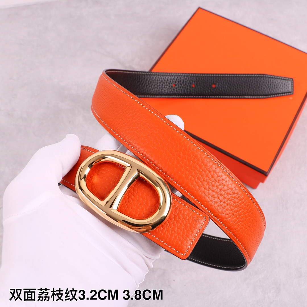 Hermes Women's Leather Belt 32MM 19037 Orange - luxibagsmall