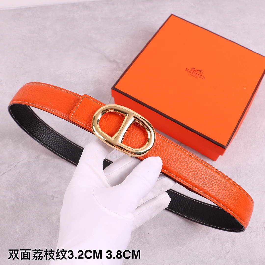 Hermes Women's Leather Belt 32MM 19037 Orange - luxibagsmall