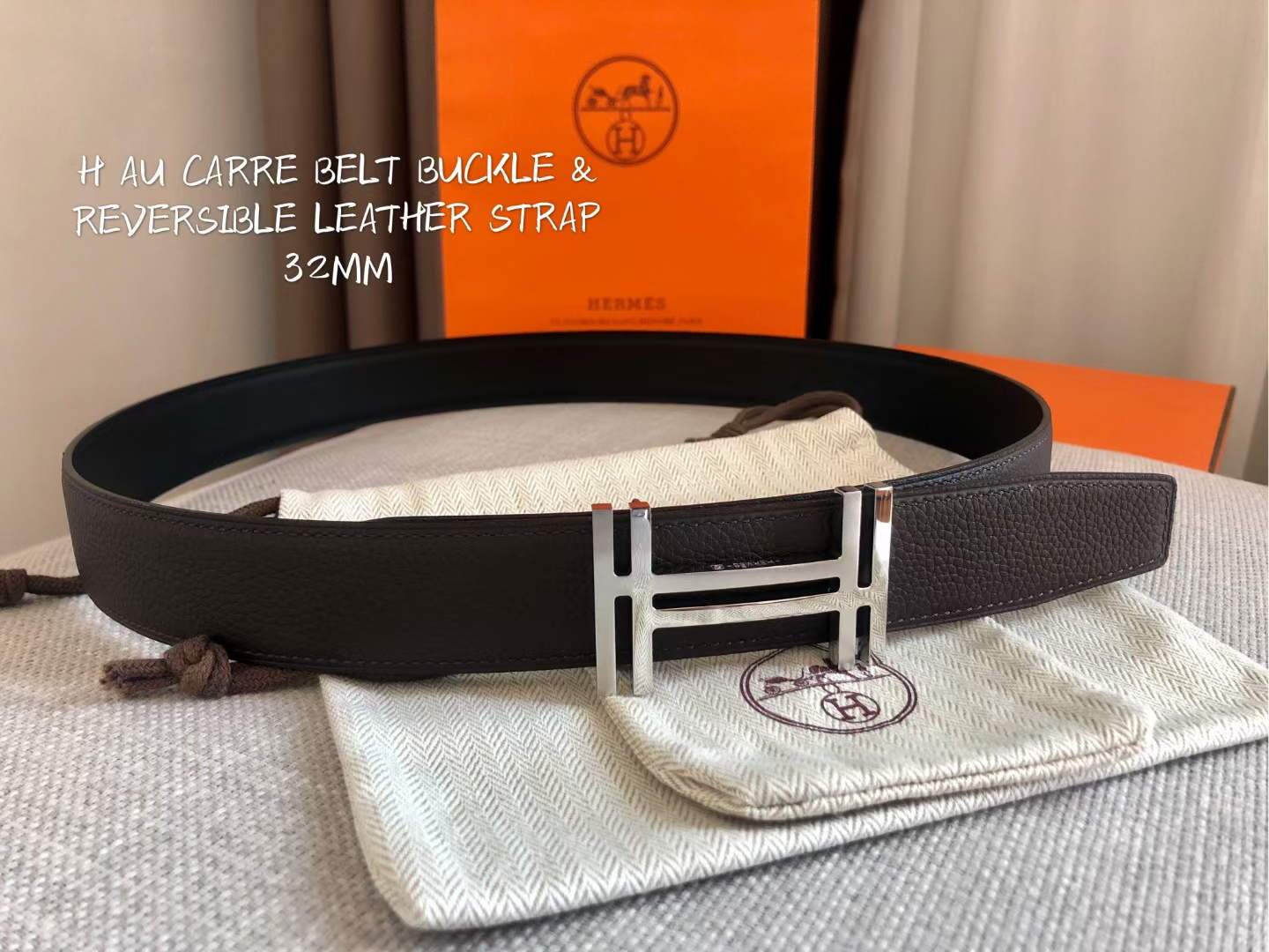 Hermes Women's Leather H Buckle Belt 32MM 19052 Brown - luxibagsmall