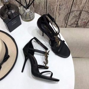 YSL Cassandra Sandals Leather With Monogram Black 30125 - luxibagsmall