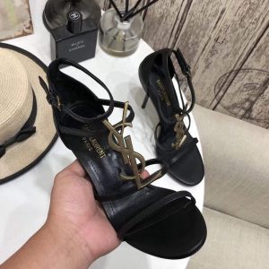 YSL Cassandra Sandals Leather With Monogram Black 30125 - luxibagsmall