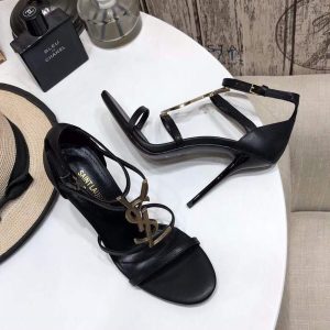 YSL Cassandra Sandals Leather With Monogram Black 30125 - luxibagsmall