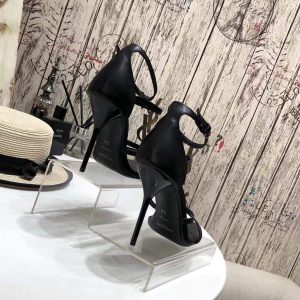 YSL Cassandra Sandals Leather With Monogram Black 30125 - luxibagsmall