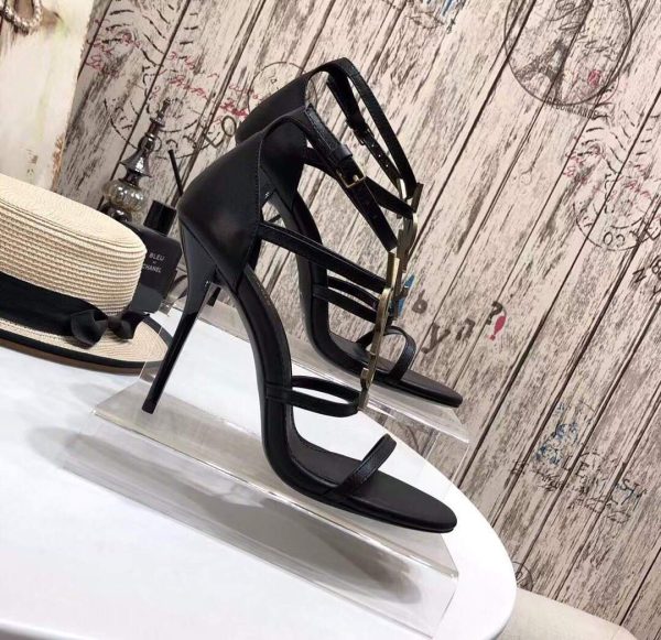 YSL Cassandra Sandals Leather With Monogram Black 30125 - luxibagsmall