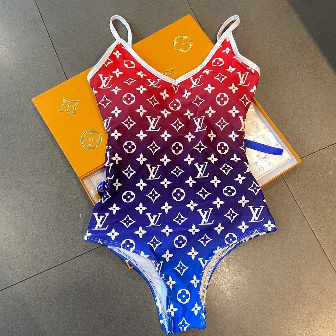 Louis Vuitton Women's Designer Monogram Blue and Red swimsuit swimming suit 1A8RD2 - luxibagsmall