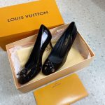 LV Loafers Designer Louis Vuitton Round Toe High Heels 81098 Black - luxibagsmall