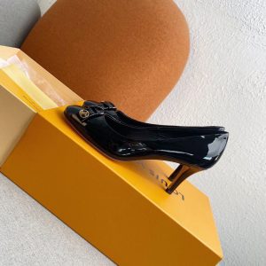 LV Loafers Designer Louis Vuitton Round Toe High Heels 81098 Black - luxibagsmall