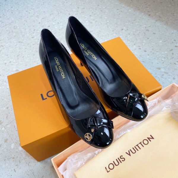 LV Loafers Designer Louis Vuitton Round Toe High Heels 81098 Black - luxibagsmall