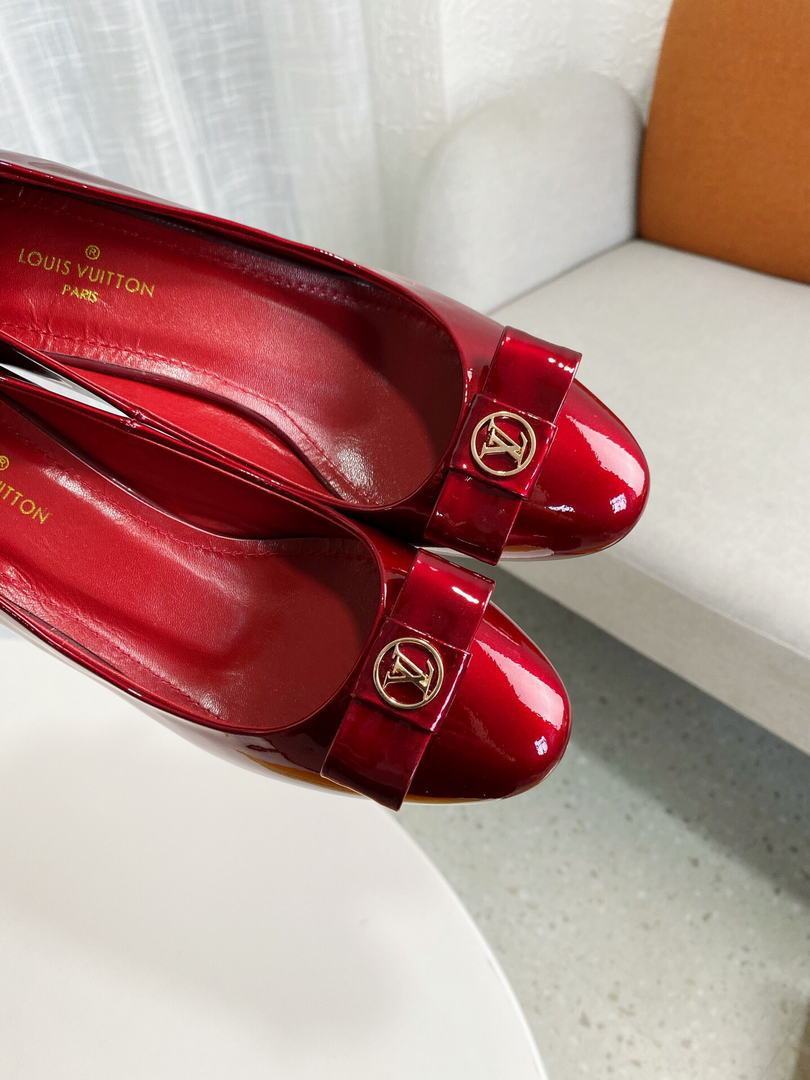 LV Loafers Designer Louis Vuitton Round Toe High Heels 81105 Wine Red - luxibagsmall