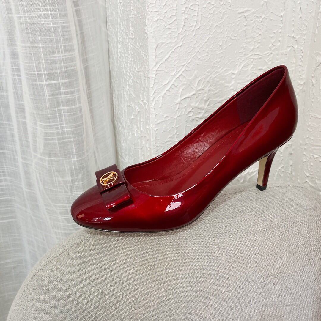 LV Loafers Designer Louis Vuitton Round Toe High Heels 81105 Wine Red - luxibagsmall