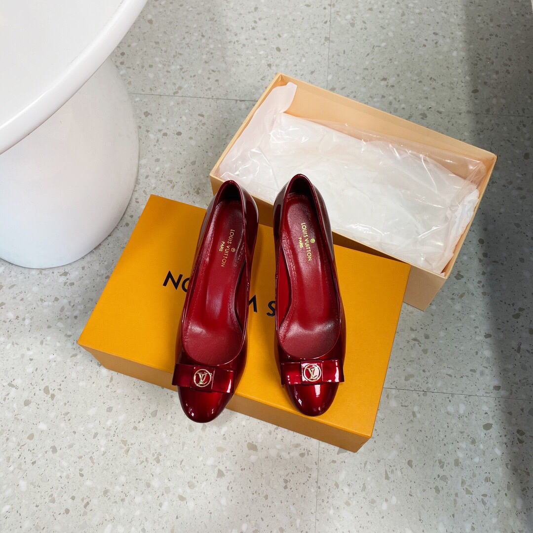 LV Loafers Designer Louis Vuitton Round Toe High Heels 81105 Wine Red - luxibagsmall