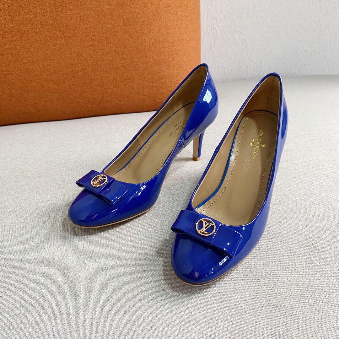 LV Loafers Designer Louis Vuitton Round Toe High Heels 81105 Blue - luxibagsmall