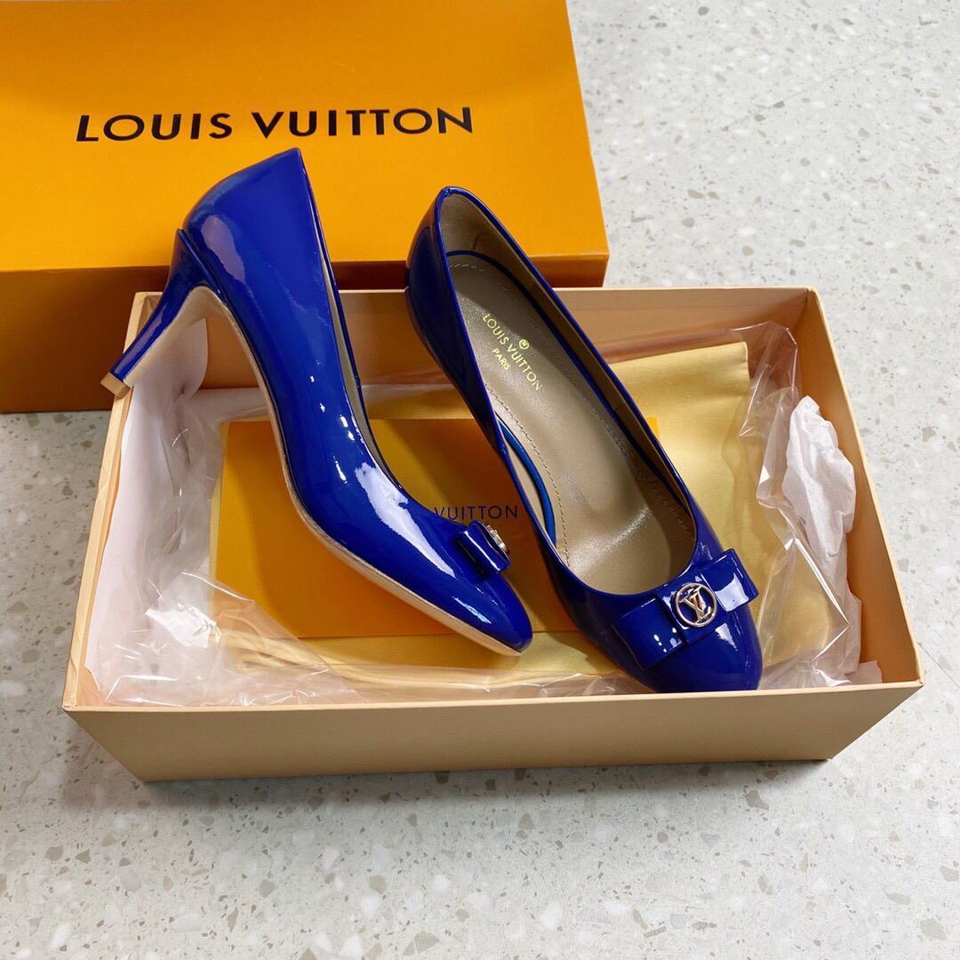 LV Loafers Designer Louis Vuitton Round Toe High Heels 81105 Blue - luxibagsmall