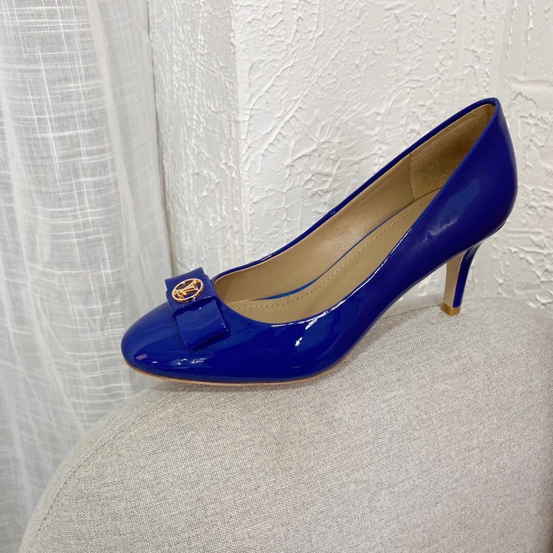 LV Loafers Designer Louis Vuitton Round Toe High Heels 81105 Blue - luxibagsmall